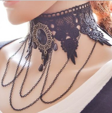 Vintage Gothic Rhinestone & Lace Layered