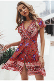 Simplee Bohemian floral mini women summer dress festa V neck ruffle bandage dress female 2019 Elegant holiday beach sundress