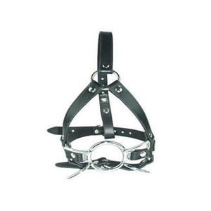 Spider Open Mouth Metal Gag  Leather Head Harness