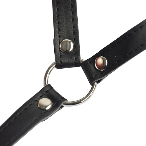 Spider Open Mouth Metal Gag  Leather Head Harness