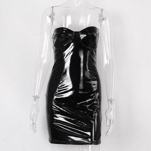 Rosetic Sexy Reflective Backless Strapless Gothic PU Leather